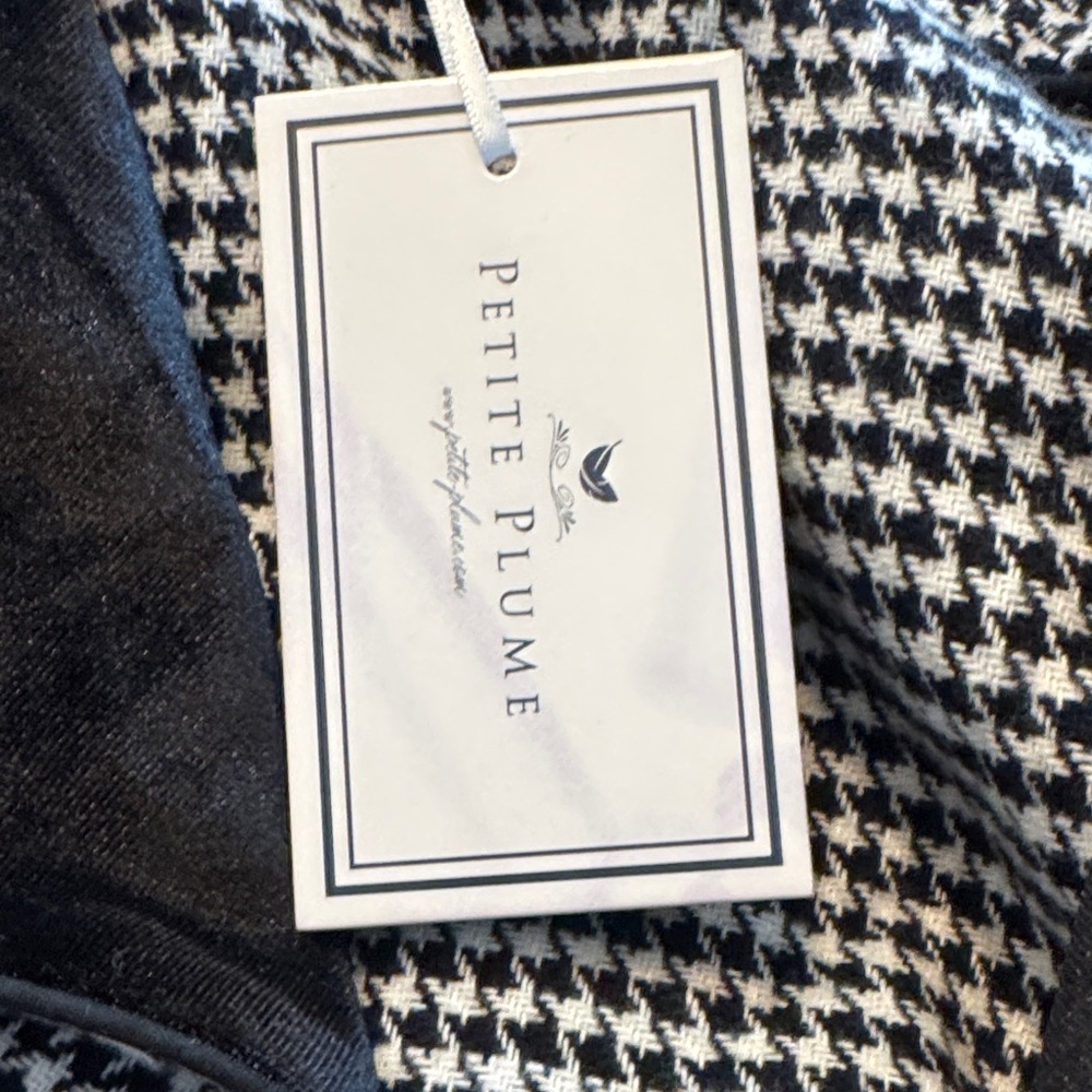 Petite Plume women’s flannel car coat with velvet trim